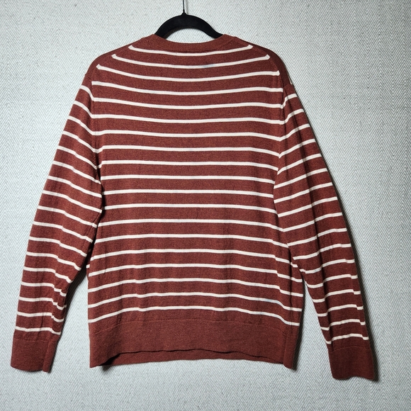Banana Republic Italian Merino Wool Striped Men's XL Sweater Brown and Cream - Picture 2 of 8